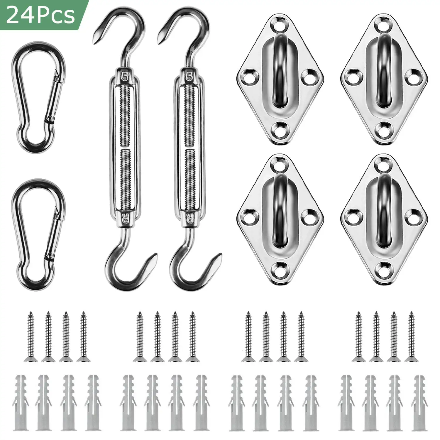 Sun Shade Sail Hardware Kit. Heavy Duty Anti-Rust Rectangle/Square Shade Sail Installation for Patio Lawn and Garden (24 Pcs) 5