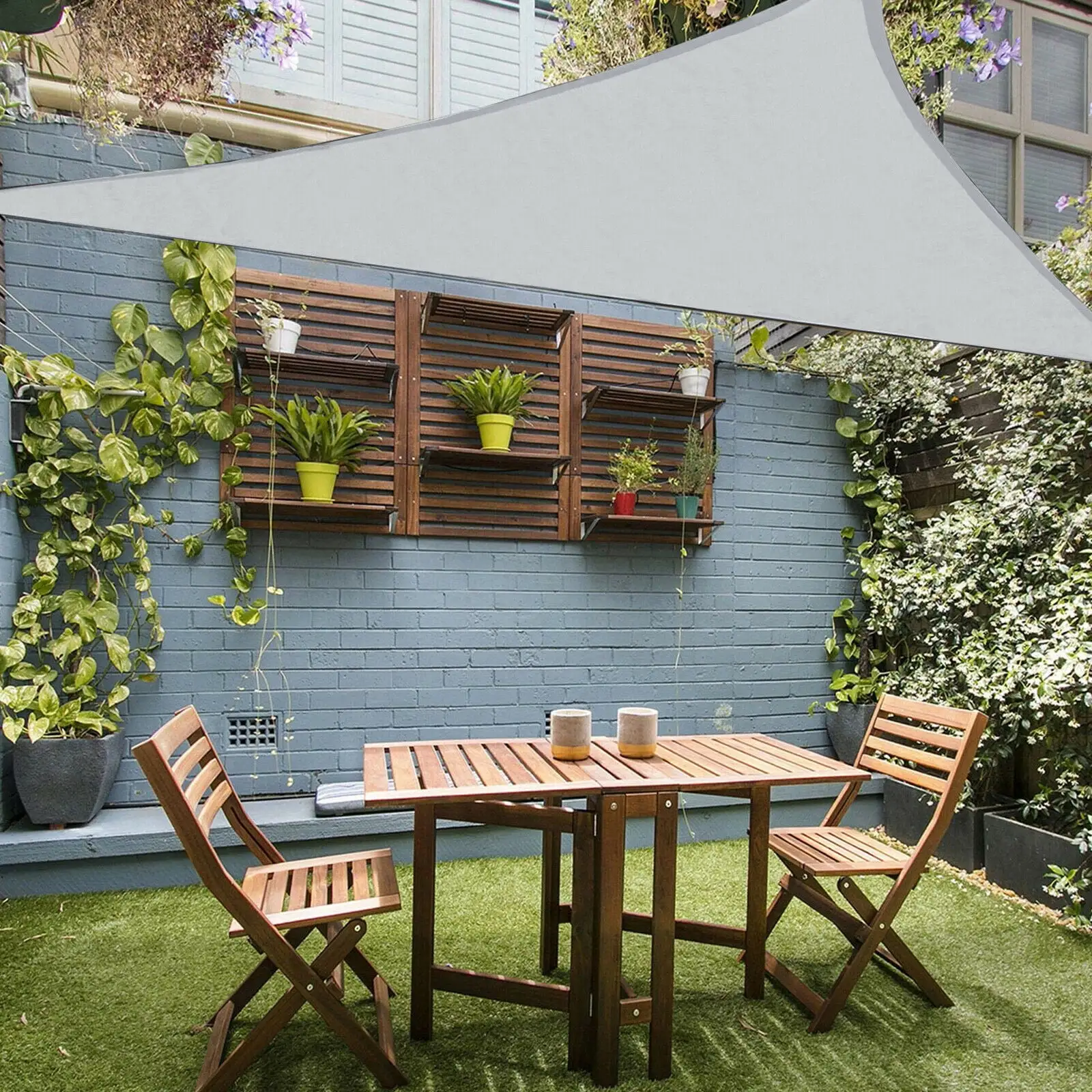 SHANNA Outdoor Triangle Sun Shade Sail Awning. Garden Yard Waterproof UV Resistant. Grey. 3*3*3 Meter