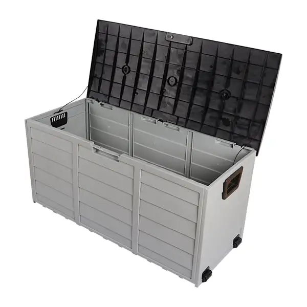 75 Gallon Resin Deck Box on Wheels. Patio Large Storage Cabinet. Outdoor Waterproof Storage Chest. Storage Container for Outside Furniture Cushions. Garden Tools. Kids' Toys. Black