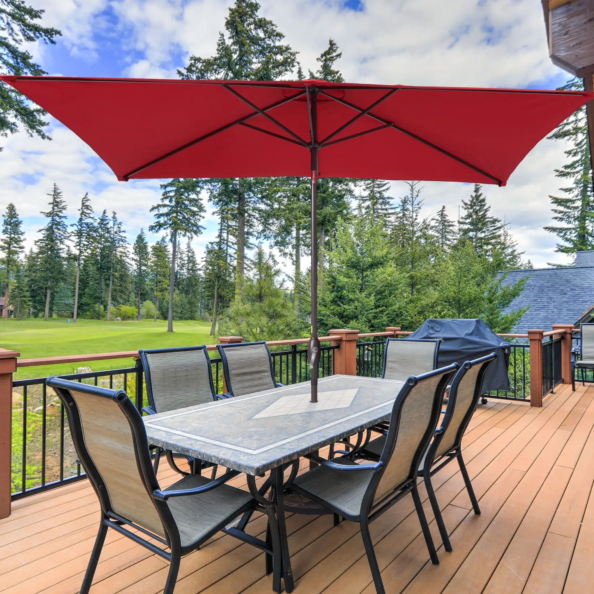 Sonerlic 10x 6.5ft Outdoor Patio Market Table Umbrella with Steel Frame for Yard. Poolside and Deck.Red