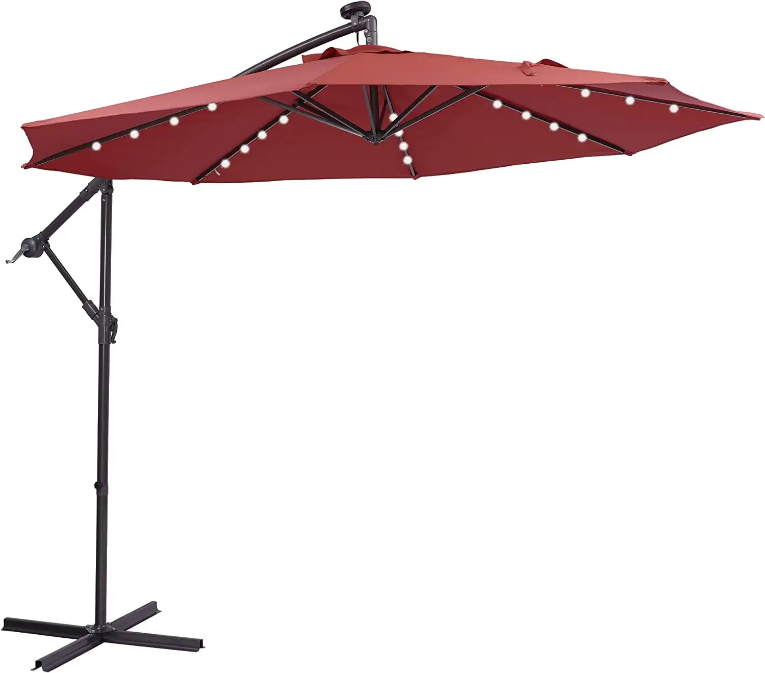 Saim 10 FT Solar LED Patio Outdoor Umbrella Hanging Cantilever Umbrella Easy Open Adustment with 24 LED Lights