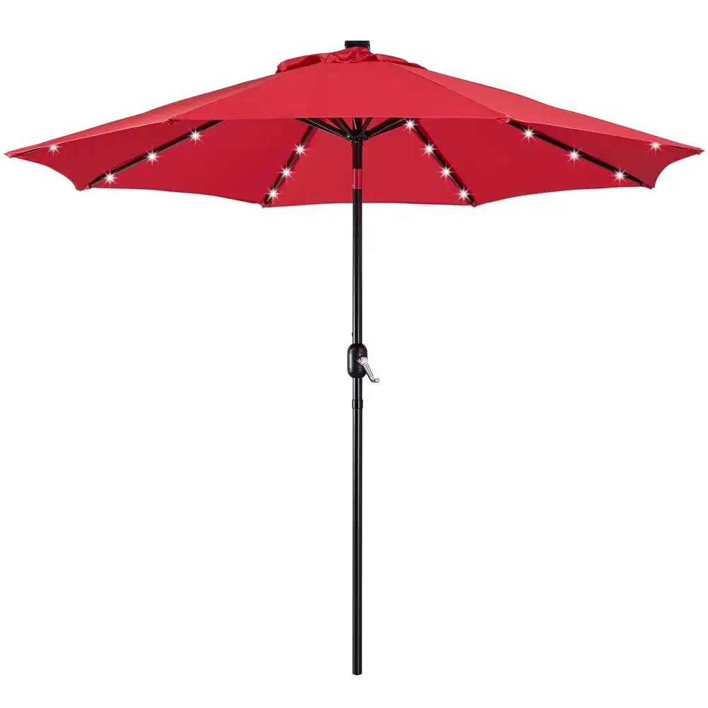 Yaheetech 9FT LED Solar Market Umbrella with 8 Ribs Tilt and Crank for Garden. Red