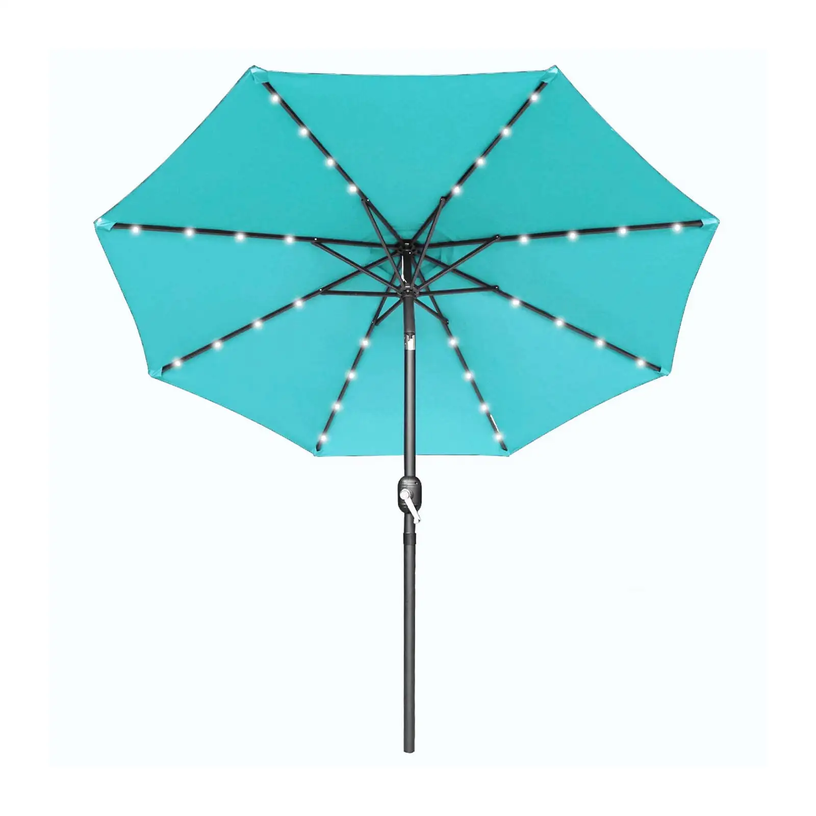 Kumji Outdoor Patio Umbrella. 10ft Patio Umbrella with 8 Ribs Tilt Adjustment and Crank Lift System. Solar LED Lighted Patio Umbrella for Inground Pool Balcony Backyard. Blue