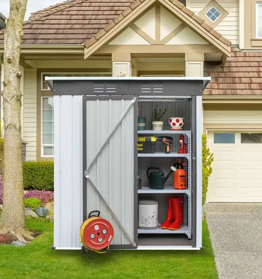 5*3 Outdoor Storage Shed Kit - Great for Patio Furniture. Garden Tools. Bike Accessories. Beach Chairs and Push Lawn Mowers in Taupe and Tan