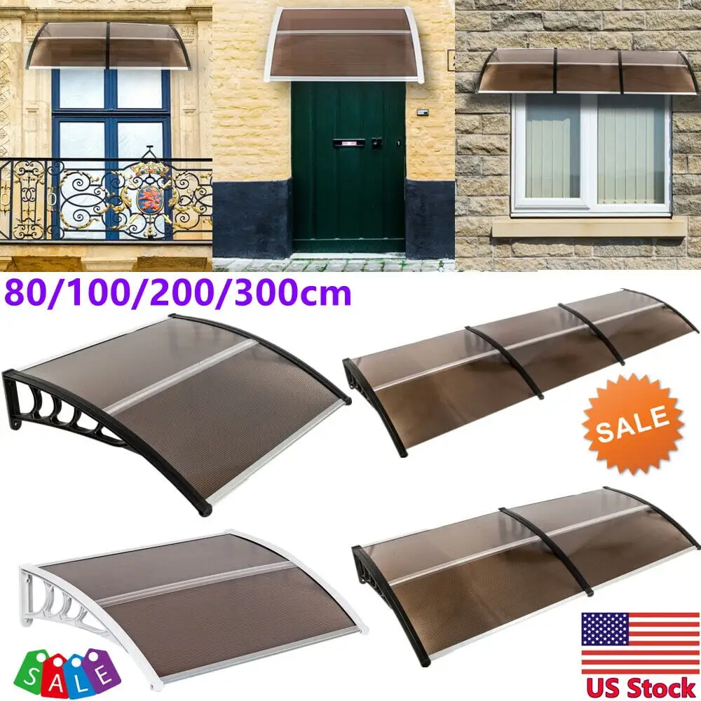 Goorabbit 2 Whole 40x40 Outdoor Clear Door Window Awning Patio Cover Rain Protection Compact Polycarbonate Hollow Sheet.Brown & Black Bracket