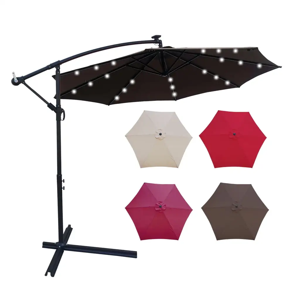 CITYLE 10ft Solar LED Lighted Patio Umbrella with 8 Ribs/Tilt Adjustment and Crank Lift System 24 LED Lights. Offset Hanging Market Umbrella for Backyard. Poolside. Lawn and Garden. UPF 50+. Chocolate