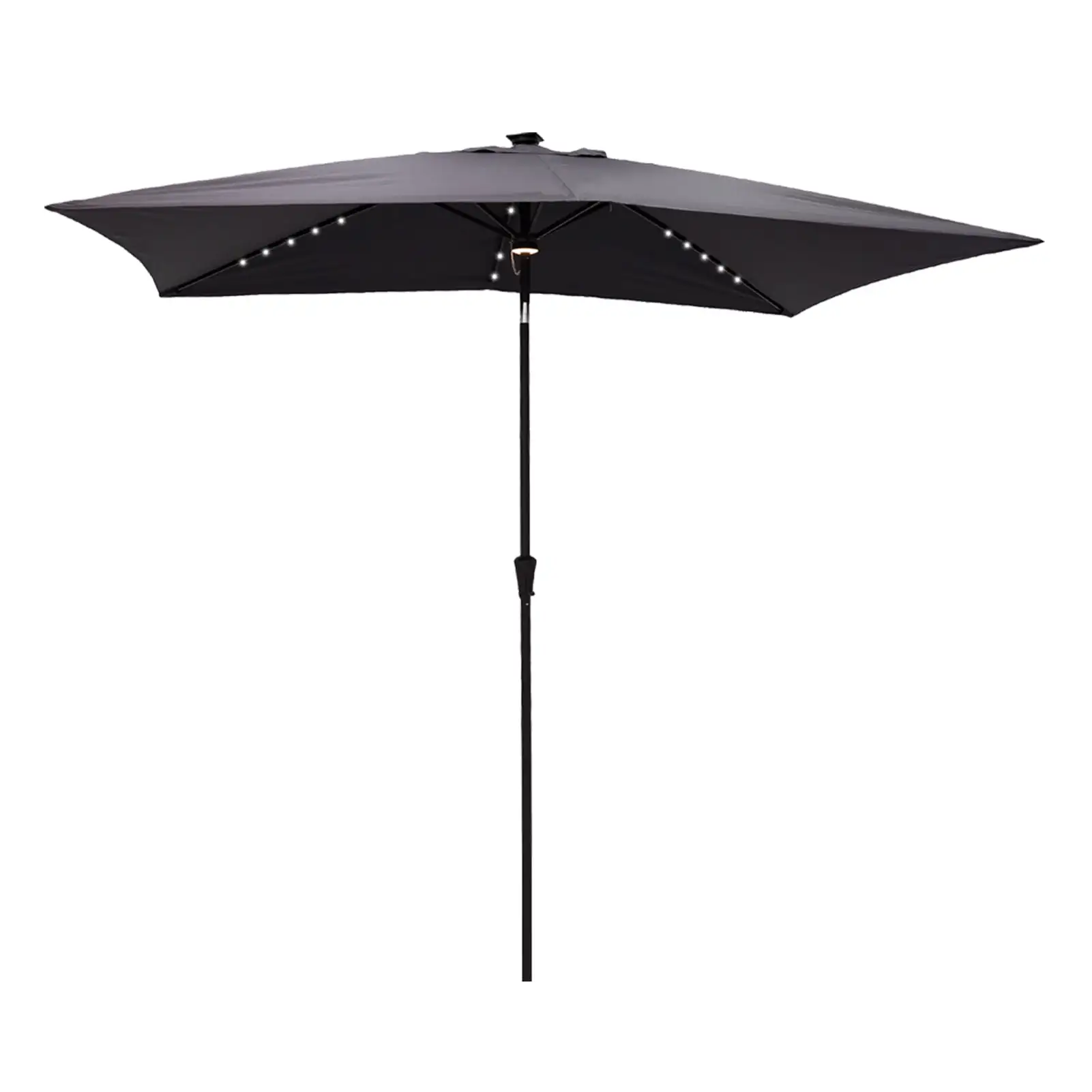 FLAME&SHADE 6.5 x 10 ft Rectangular Solar Powered Outdoor Market Patio Table Umbrella with LED Lights and Tilt. Anthracite