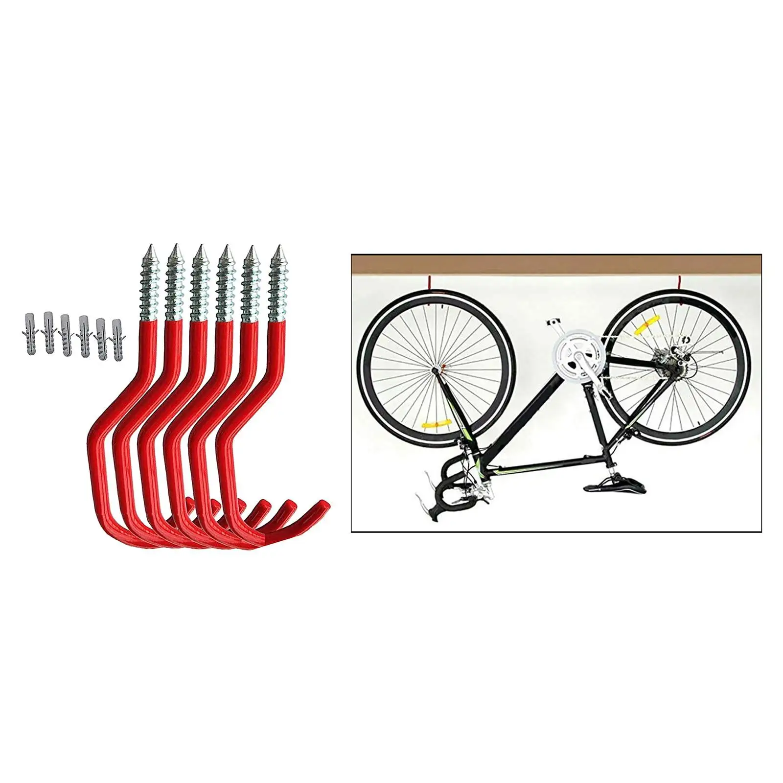 6-Pack Garage Hooks Heavy Duty Steel Anti-Slip Tool Hangers for Garage Wall Mount Hooks for Bike Garden Tools Ladders Broom Mop Storage Hanger