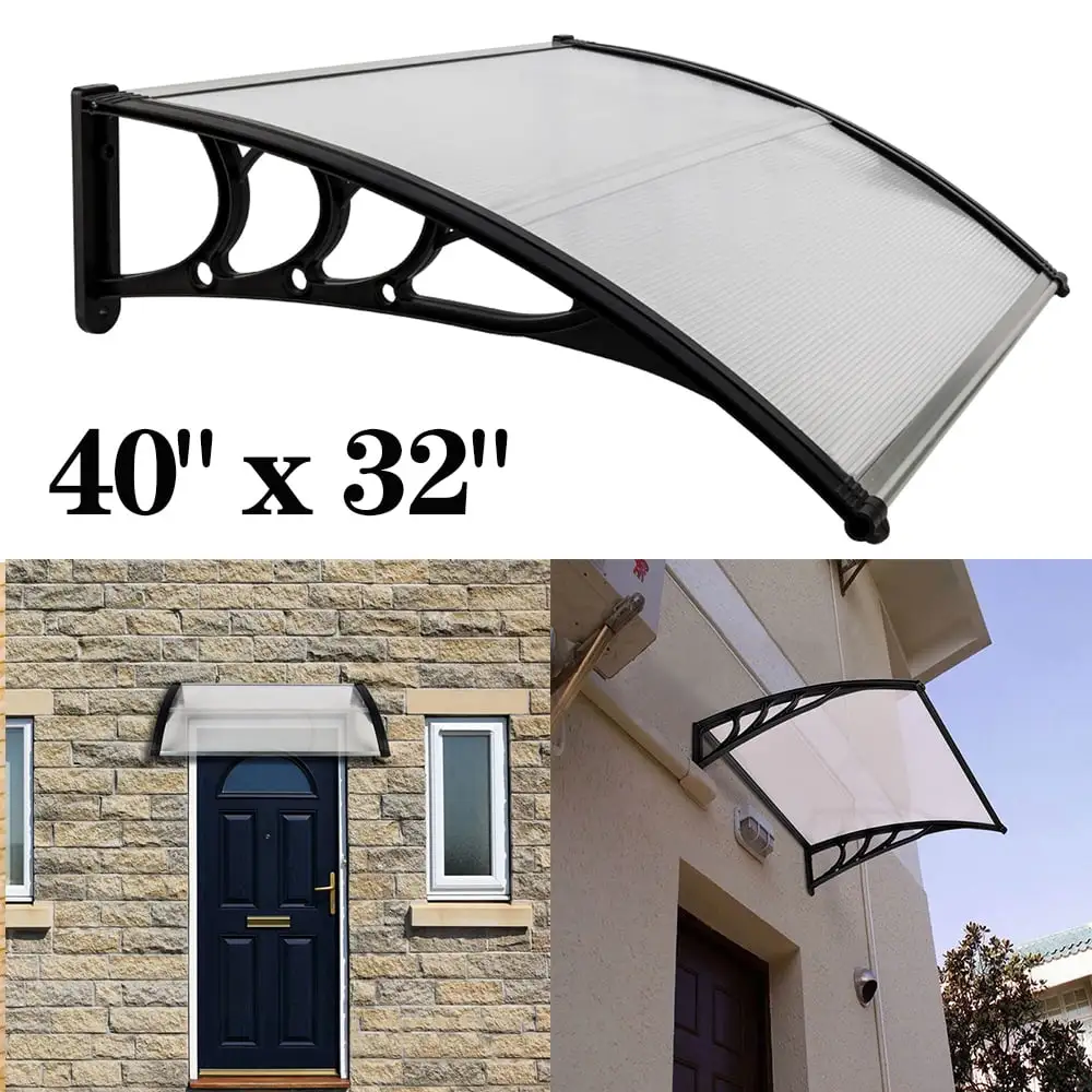 Window Awning Or Front Door Canopy - Snow and Rain Blocker - 40 x 32.White & Black Bracket