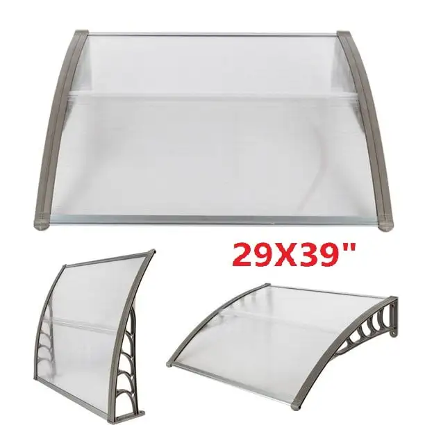 Goorabbit Front Door Awnings Canopies. Modern Polycarbonate Window Awning Cover. Patio Eaves Canopy Decorator. Door Window Rain Cover(29x39- White & Gray Bracket)