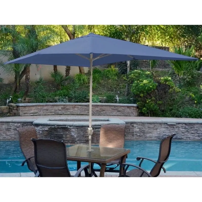 Jeco 6.5' x 10' Aluminum Patio Market Umbrella Tilt with Crank in Red Fabric Grey Pole