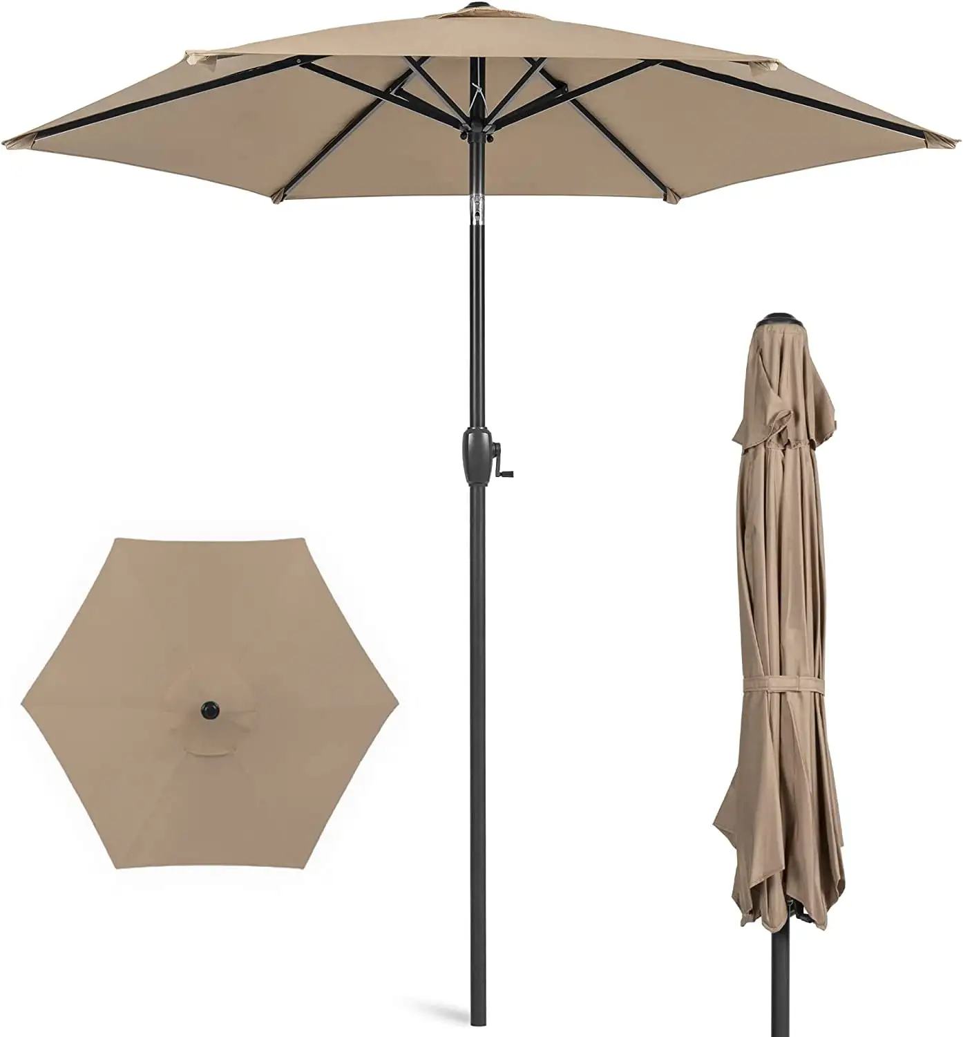 7.5ft Heavy-Duty Round Outdoor Market Table Patio Umbrella w/Steel Pole. Push Button Tilt. Easy Crank Lift