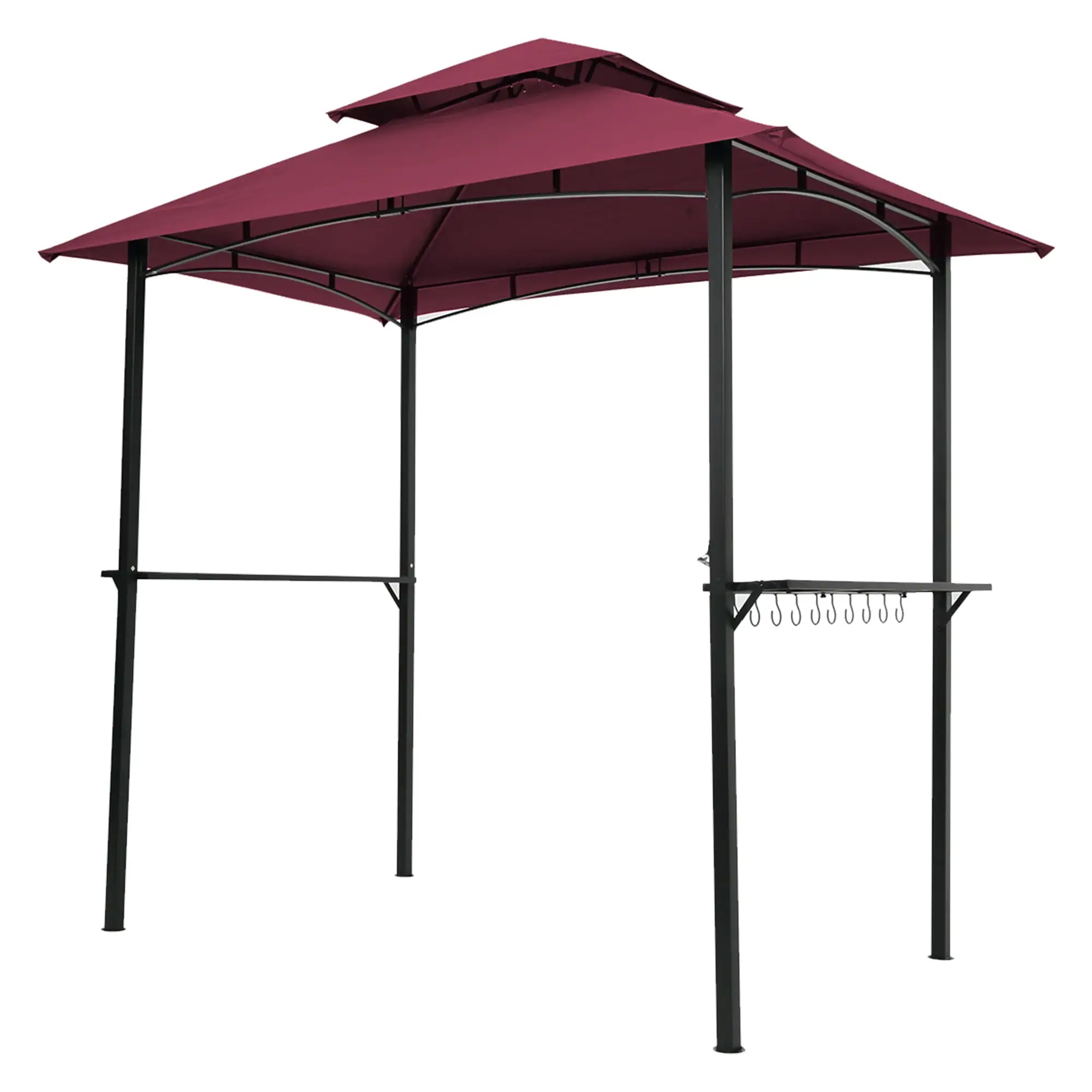 QILLIINN Outdoor BBQ Gazebo 8 x 5ft Shelter Tent Double Layer Soft Top Steel Frame Red