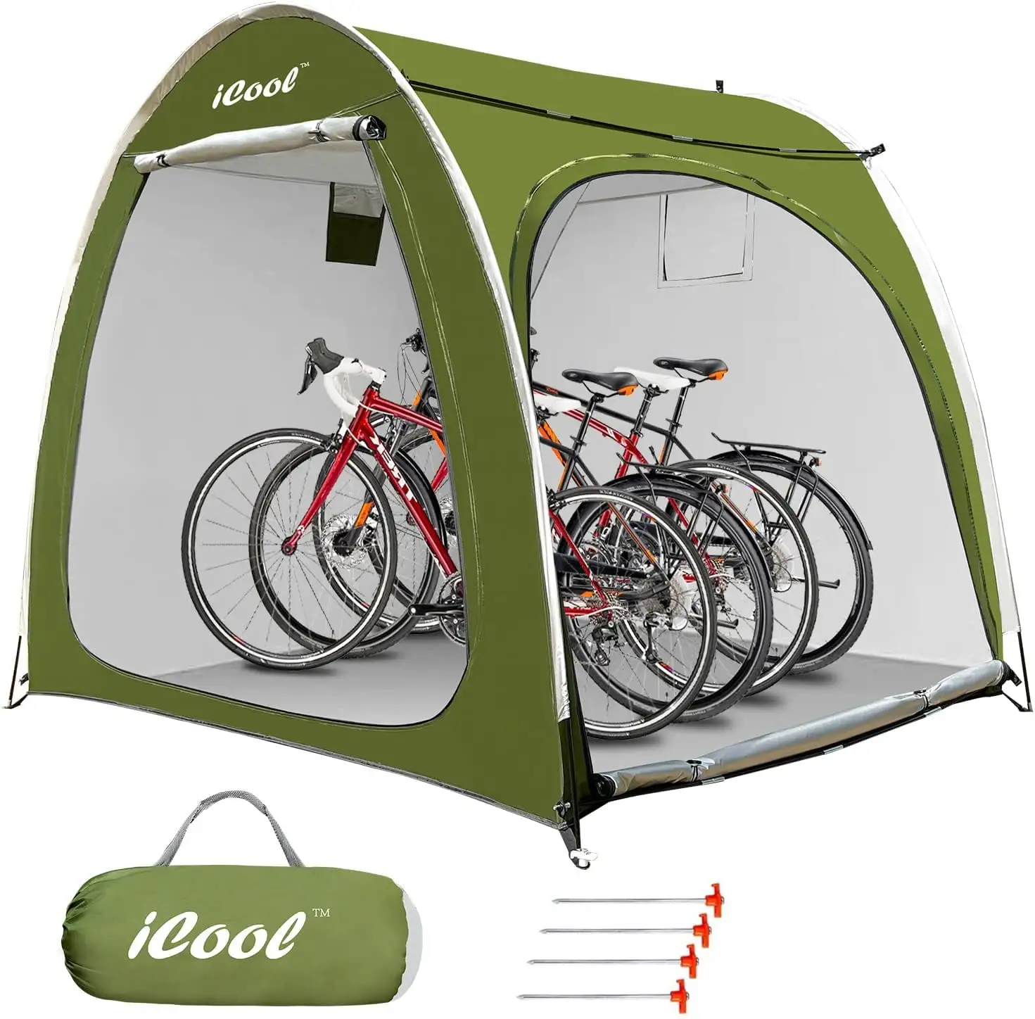 iCool Portable Outdoor Waterproof Bike Covers Storage Shed Tent of 4 Bicycles or Motorcycle (Green)