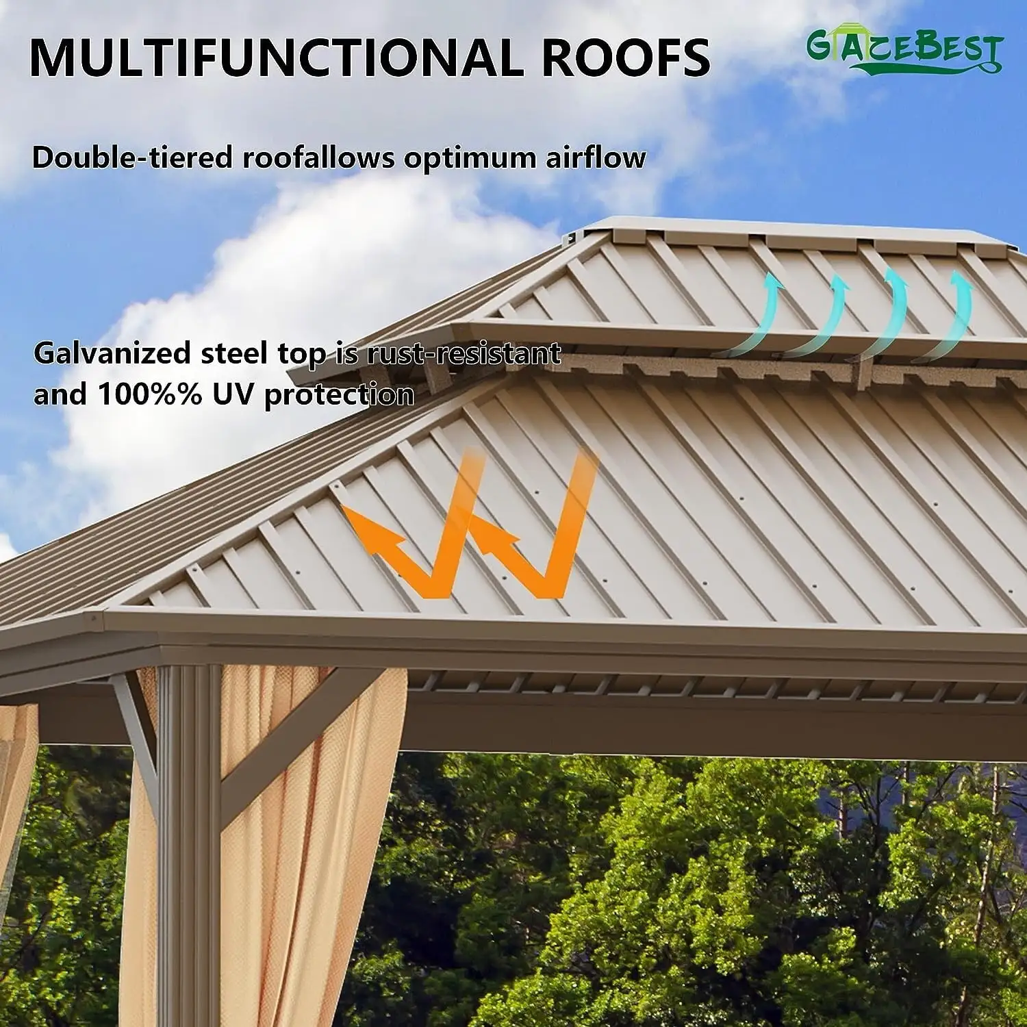 jp-102 GAZEBEST 10x10 ft Hardtop Gazebo Outdoor Aluminum Patio Gazebo Double Roof Galvanized Steel Gazebo Canopy 10x12