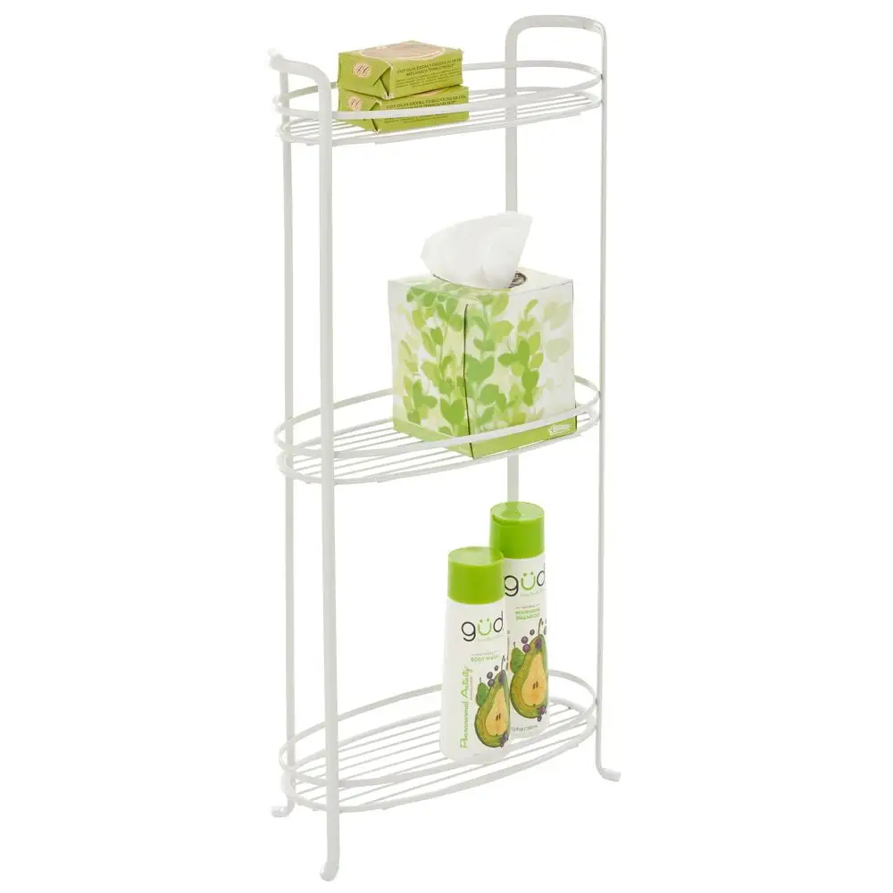 mDesign Vertical Standing Bathroom Shelving Unit Tower with 3 Baskets. White