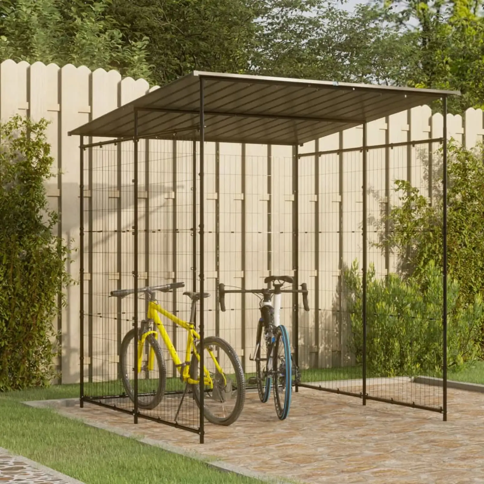 moobody Shed Steel Black Bike Shelter Roof for Patio. Garden. Backyard. Furniture 74.8 x 74.8 x 87.4 Inches (W x D x H)