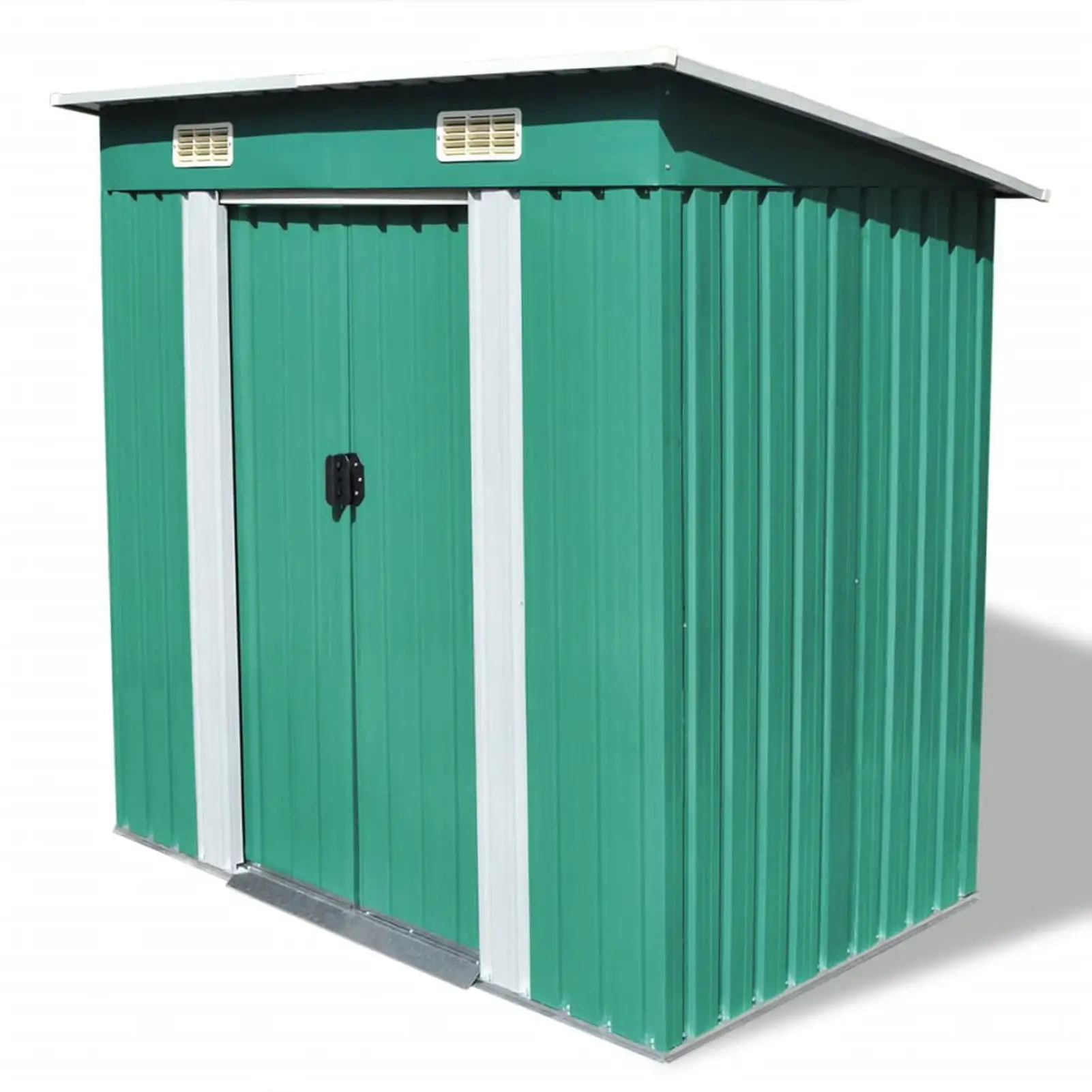 moobody Garden Galvanized Steel Shed Green Metal Storage with 2 Vents House Storage Tool Organizer Box Sliding Door 74.8 Inches x48.8 Inches x71.3 Inches