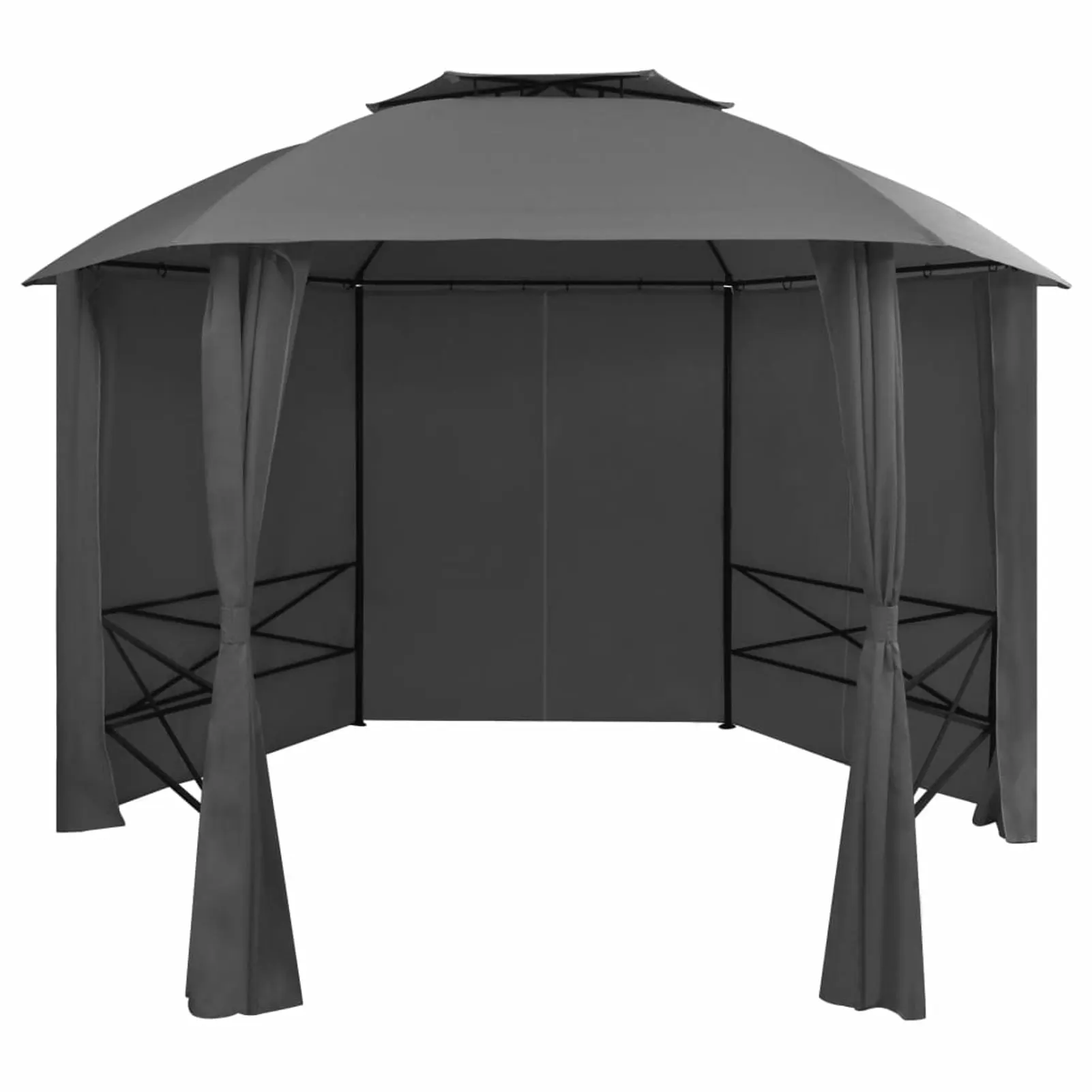 moobody Gazebo with Curtains Steel Frame Garden Canopy Tent Sun Shelter Anthracite for Patio. Wedding. BBQ. Party. Camping Trip. Festival Events 11.8ft x 10.2ft x 8.7ft (L x W x H)