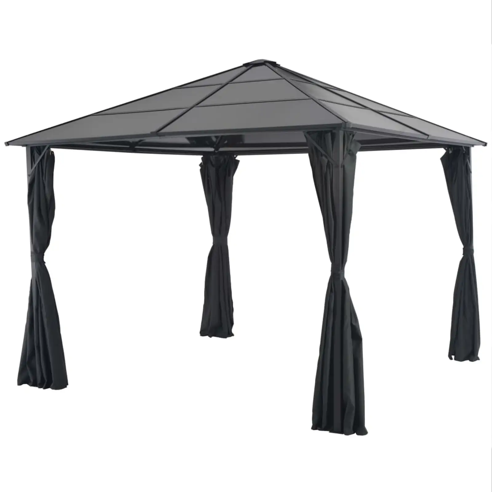 moobody Gazebo with Curtain Aluminum 9.8'x9.8' Black for Dinners. BBQs. Family Gatherings. Shows. Weddings. BBQ Parties. Camping