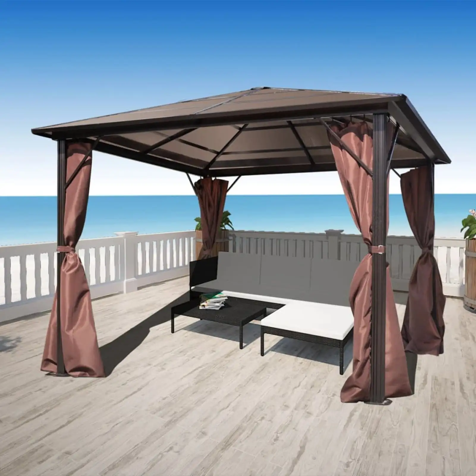 moobody Gazebo with Curtain Shelter with 4 Side Walls for OutdoorDinners. BBQs. Family Gatherings Brown Aluminum 10' x 10'