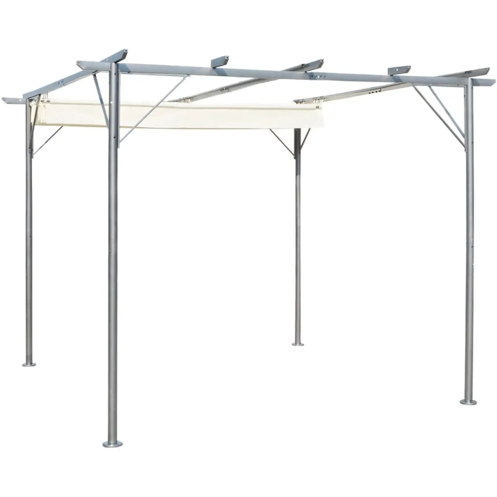 moobody Pergola with Retractable Roof Cream White Steel Frame Canopy Sun Shade Shelter for for Patio. Wedding. BBQ. Camping. Festival Events 118.1 x 118.1 x 88.6 Inches (L x W x H)