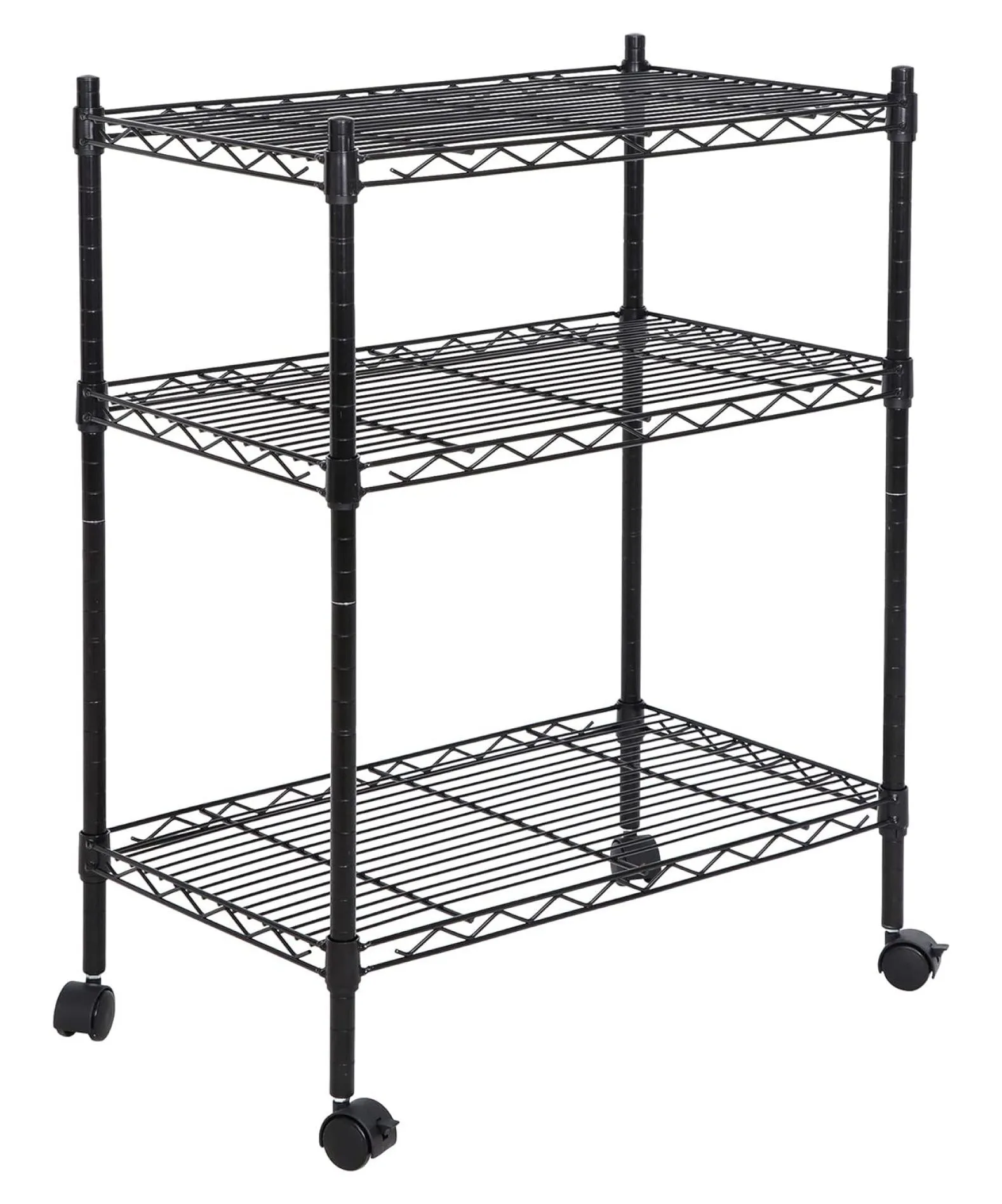 saneey 3-Tier Adjustable Shelving Unit. -Grade Steel Wire Shelving Rack with 3 Wheels. Heavy Duty Storage Chrome Shelves for Garage. Kitchen. Living Room. 24 W x 14 D x 32.75 H. Black