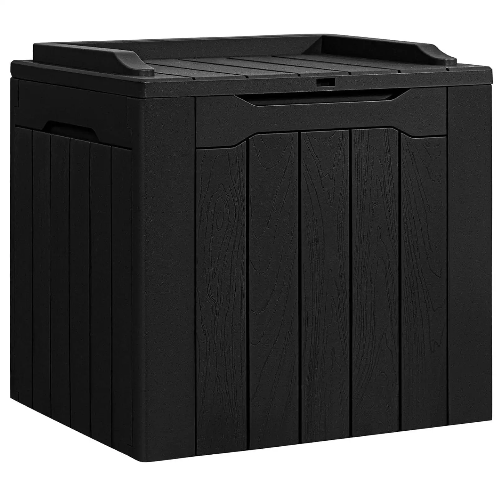 saney Deck Box 31 Gallon Waterproof Resin Storage Box with Lid Indoor Outdoor Storage Bin for Patio Cushions. Toys. Pool Accessories (Black)