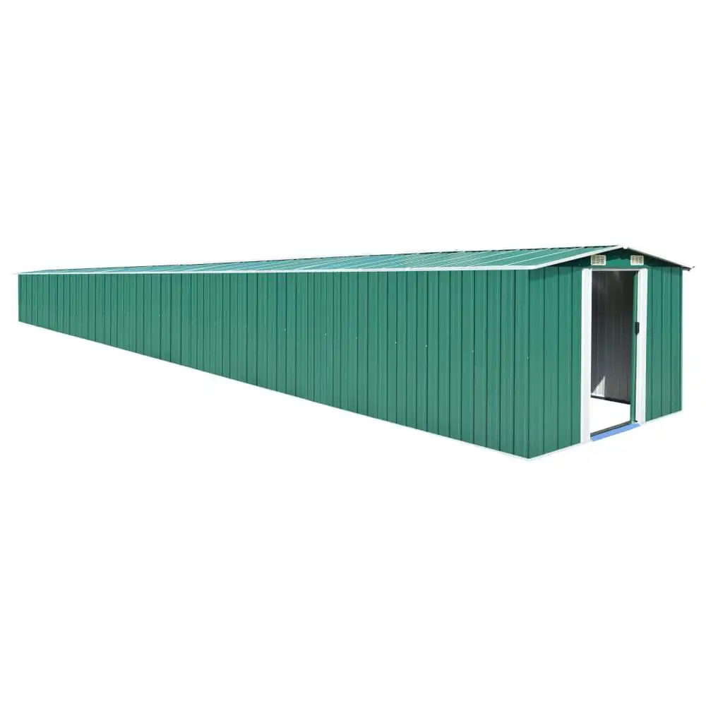 vidaXL Garden Shed Green 101.2x389.8x71.3 Galvanized steel 7036