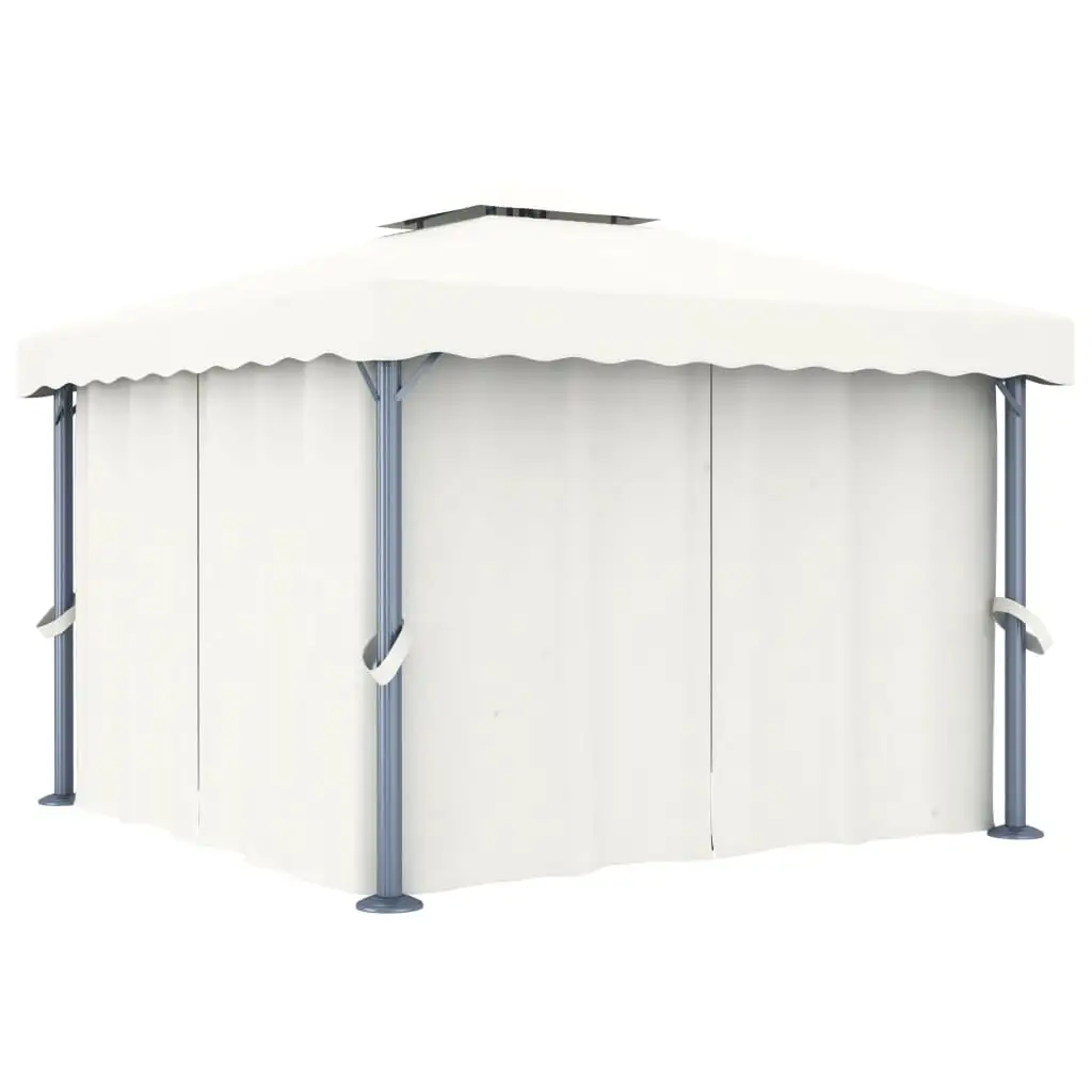 vidaXL Gazebo Canopy Tent Patio Pavilion with Curtains Cream White Aluminum