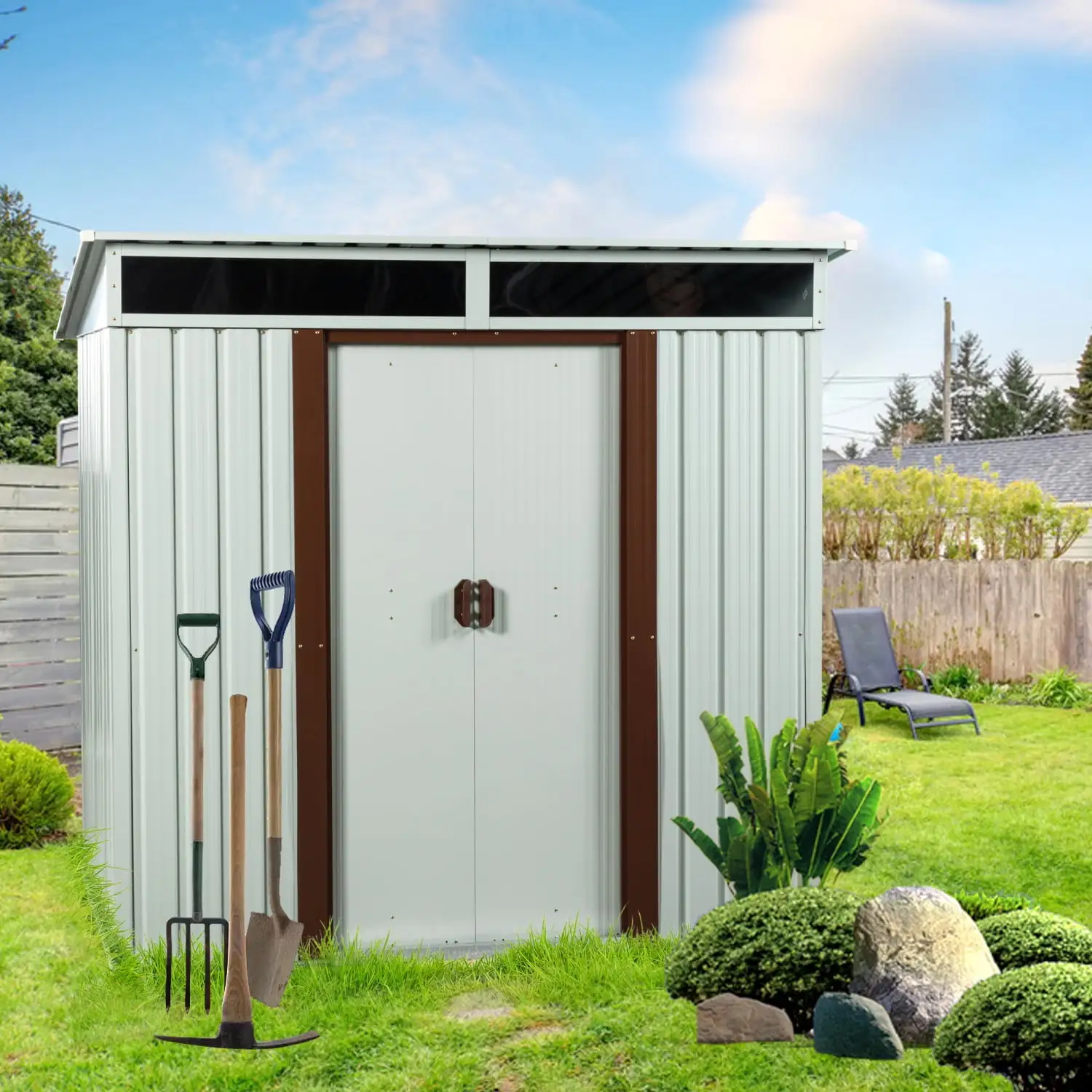 y Outdoor Metal Storage Shed with Rust-Resistant Finish for Gardens and Backyards - Spacious 6ft x 5ft Size - Durable and Weather-Resistant Design - Easy Assembly - Practical and Stylish